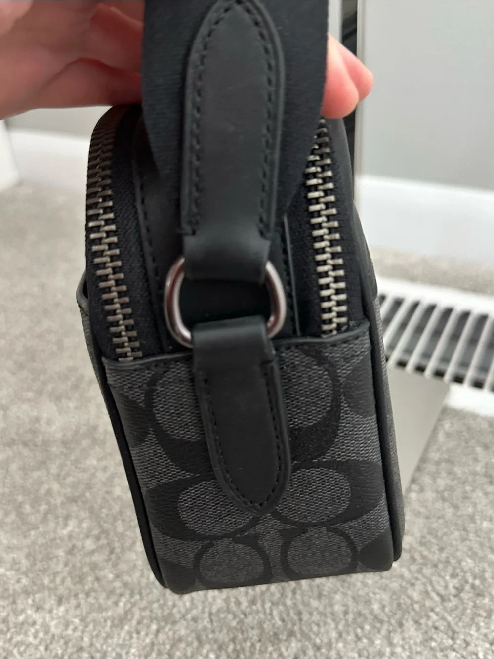 Coach Black Signature Monogram Graham Crossbody Camera Bag